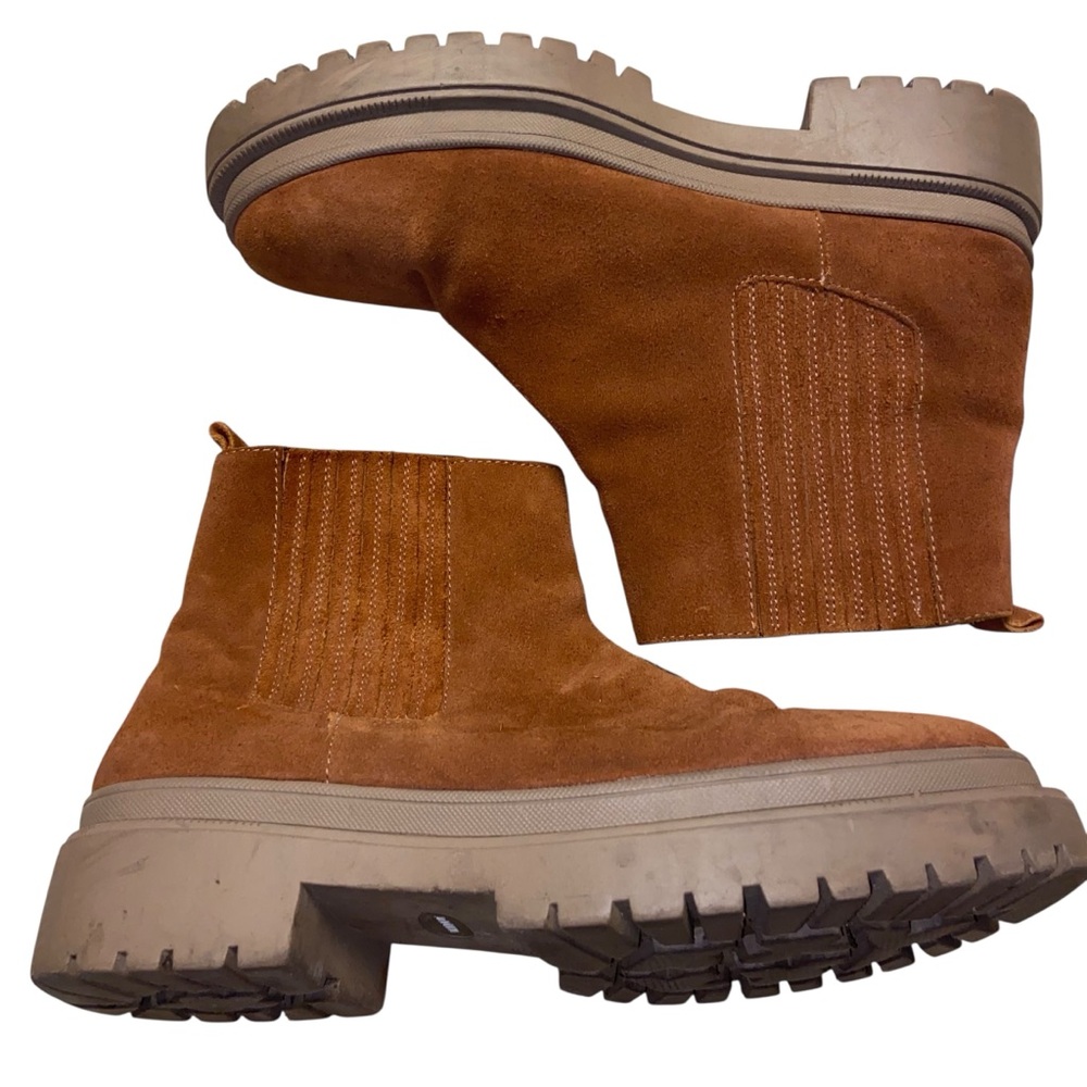 Portland Leather Patina Boots Womens Sz 10 Brown Suede Chelsea Lug Sole Pull On